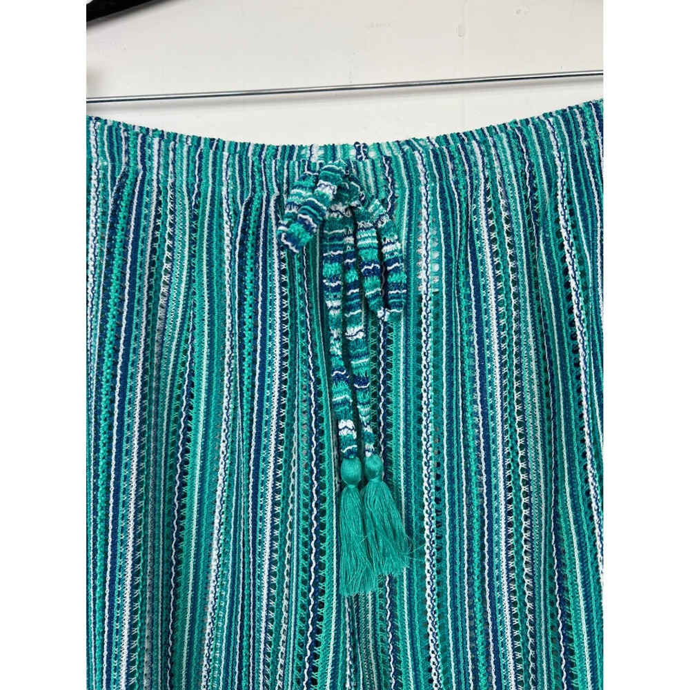 Time & Tru Teal Blue Striped Crochet Open Knit Swim Cover-Up Pants Medium 8-10 - Picture 2 of 5